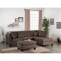 87 In.W Brown Finish Polyester Upholstery L Shaped Straight Arm Sectional Sofa