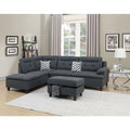 87 In.W Gray Finish Fabric Upholstery L Shaped Straight Arm Sectional Sofa