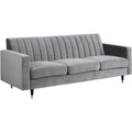 87 In.W Gray Finish Velvet Upholstery L Shaped Straight Arm Sectional Sofa