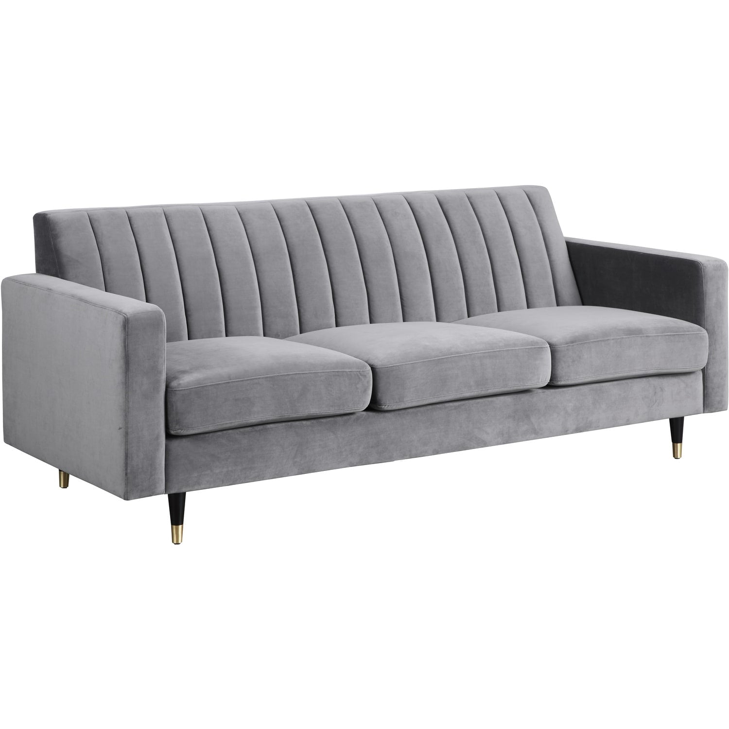 87 In.W Gray Finish Velvet Upholstery L Shaped Straight Arm Sectional Sofa