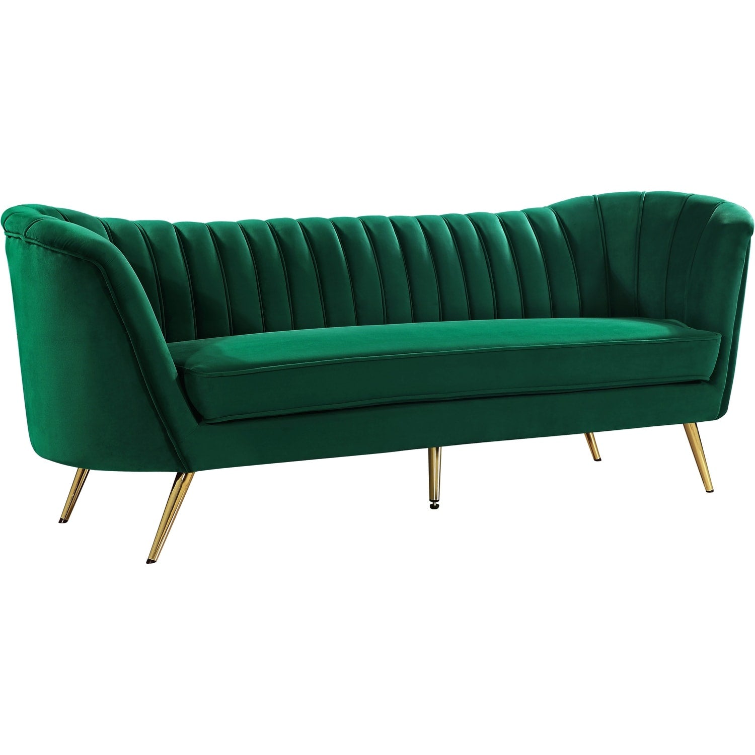 87 In.W Green Finish Velvet Upholstery Curved Straight Arm Sectional Sofa