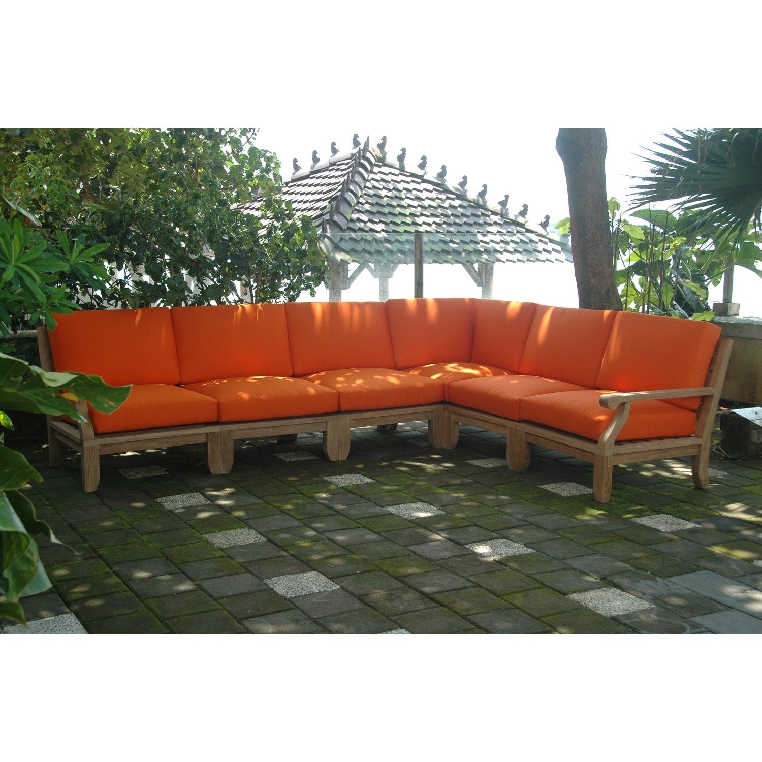87 In.W Orange Finish Fabric Upholstery Curved Straight Arm Sectional Sofa