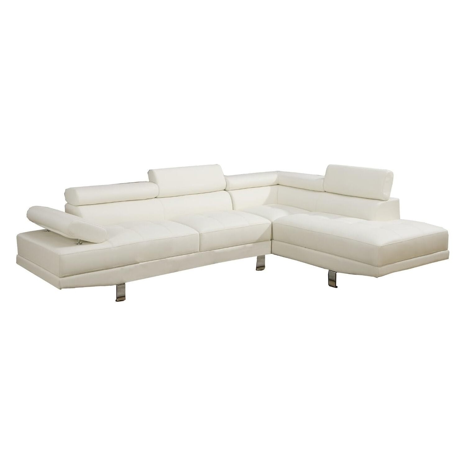 87 In.W White Finish Faux Leather Upholstery L Shaped Straight Arm Sectional Sofa