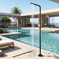 Modland Freestanding Outdoor Shower 316 Stainless Steel Curved Pool Faucet With Rain Head Nsf Valve Matte Black