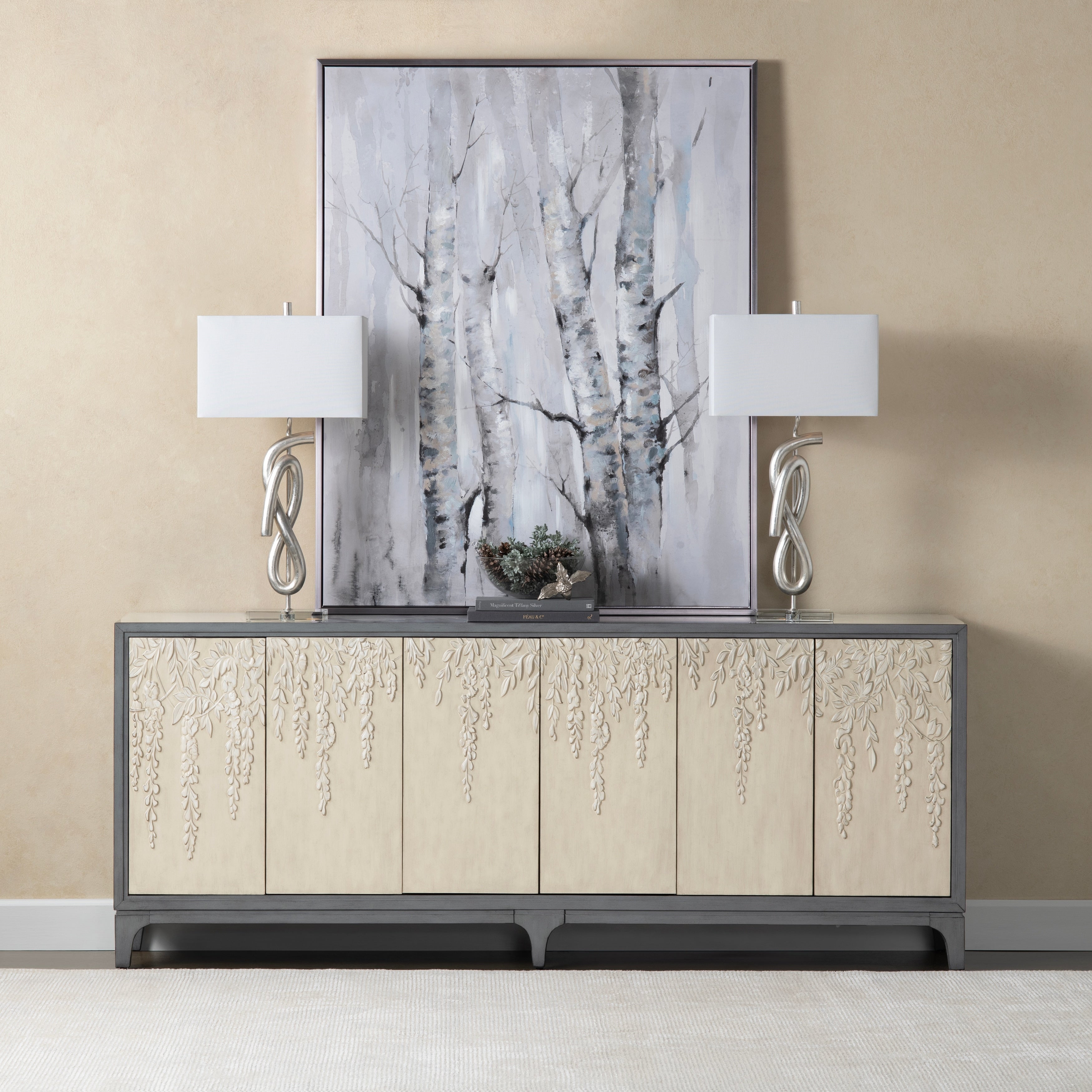 88 In. Blue Solid Wood 6 Door Media Credenza_Sideboard