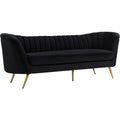 88 In.W Black Finish Velvet Upholstery Curved Straight Arm Sectional Sofa