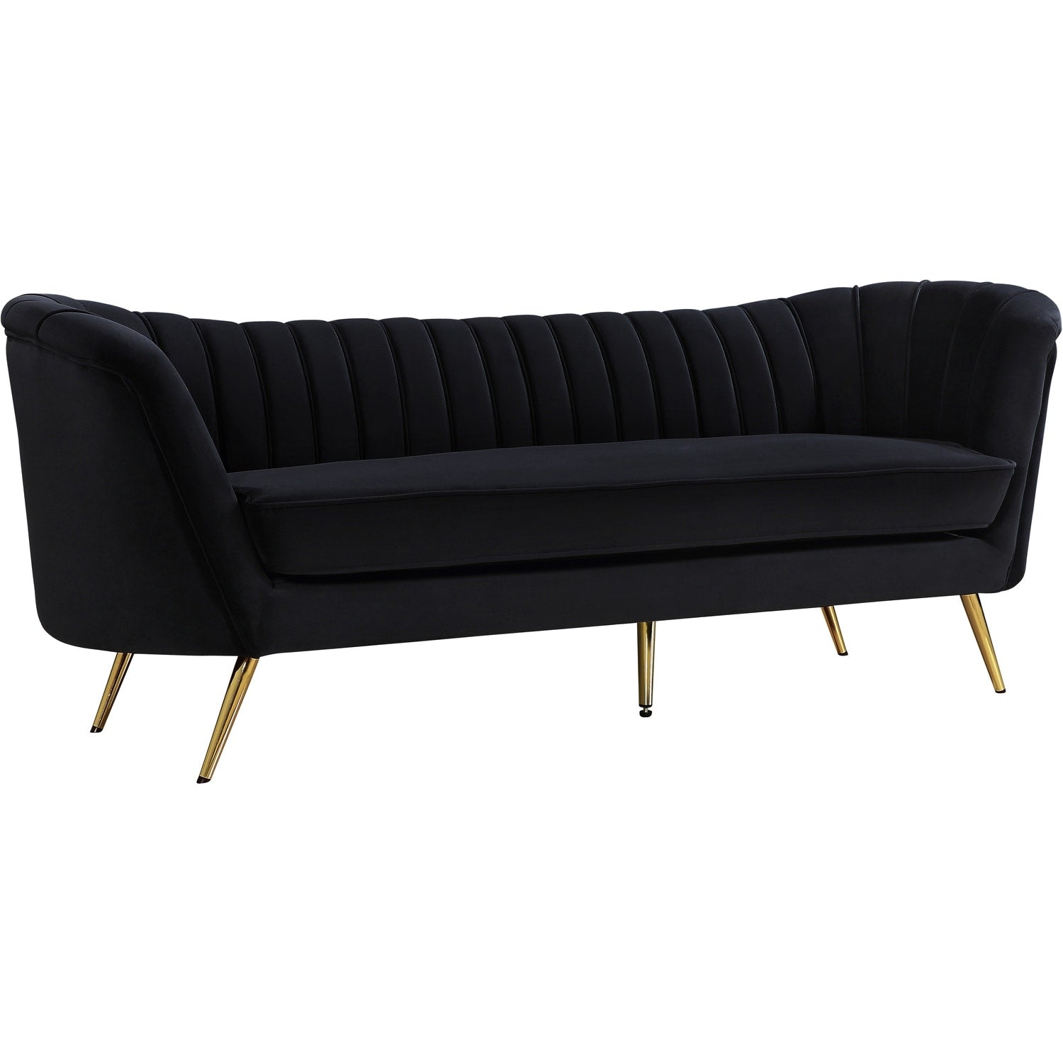 88 In.W Black Finish Velvet Upholstery Curved Straight Arm Sectional Sofa