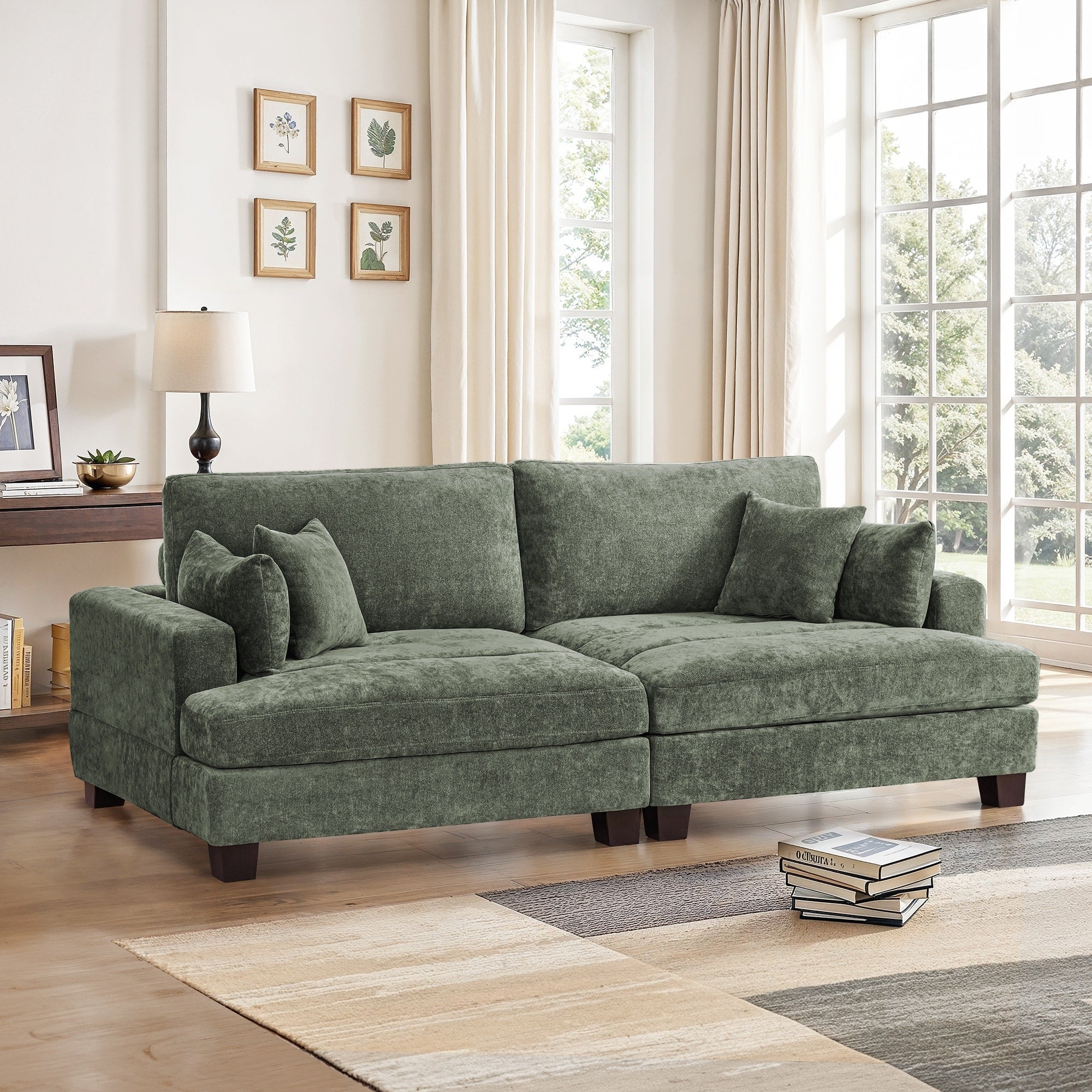88 W 3 Seater Sofa Chenille Upholstered Couch Modern Loveseat Sofa Wooden Frame Sofa For Living Room