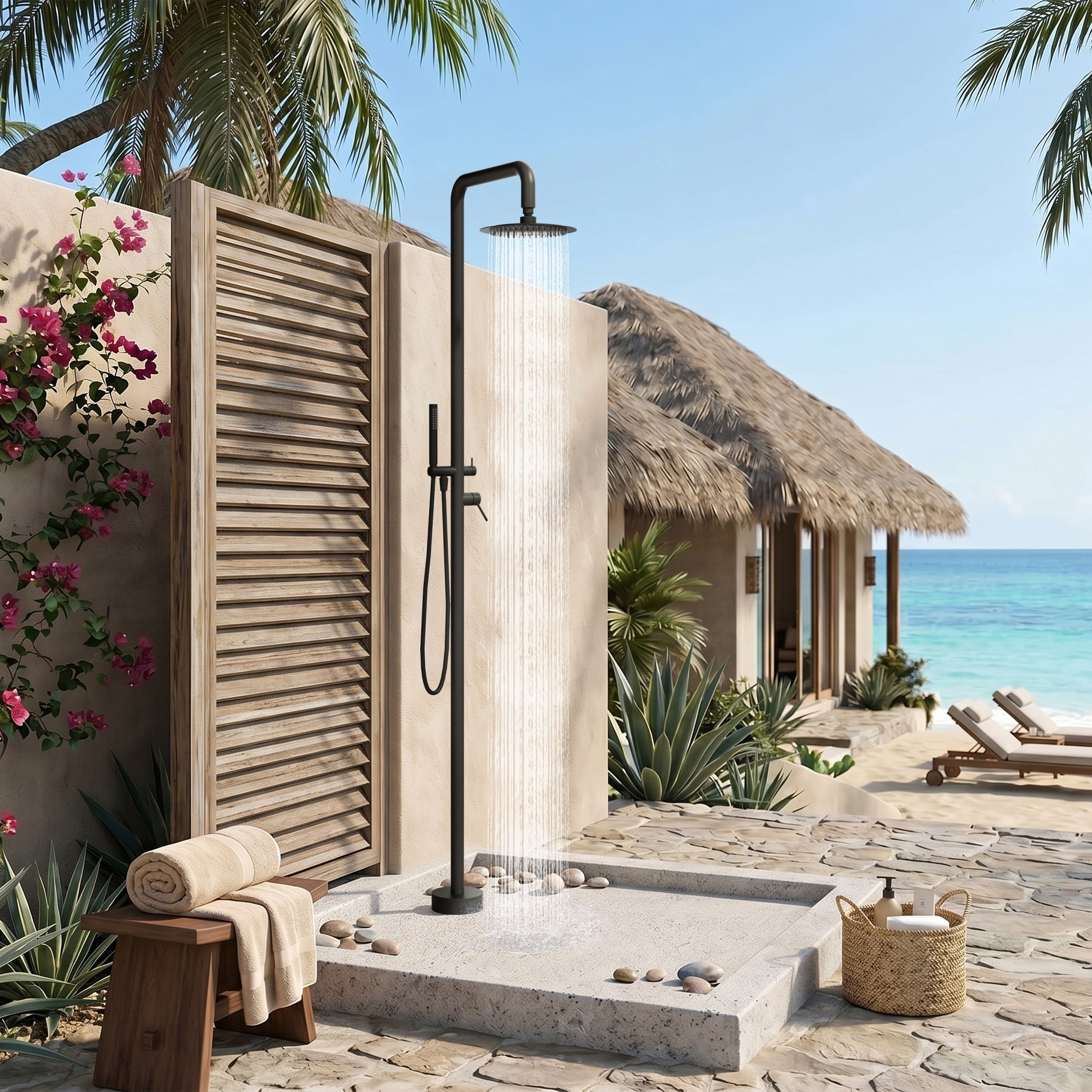 Modland Freestanding Outdoor Shower 316 Stainless Steel Pool Faucet With Handheld 1.8 Gpm Cec Compliant Black Nickel