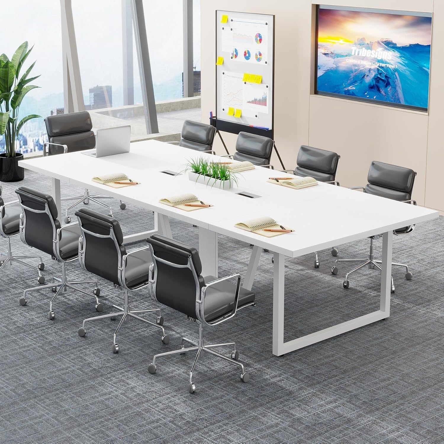8Ft Conference Table For 10 People 94.5 Inch Large Meeting Podcast Office Table With Strong Metal Frame