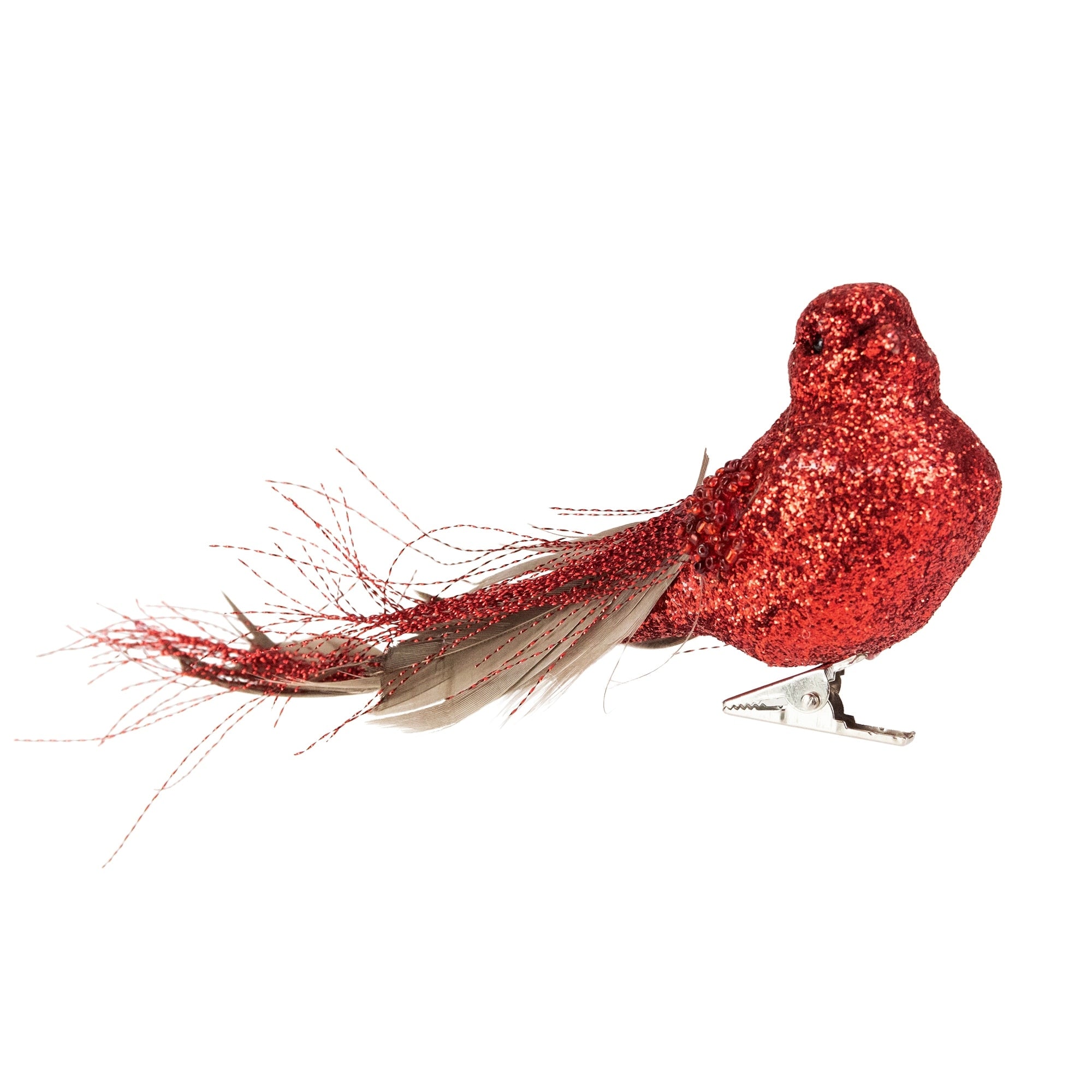 8 Crimson Red Glittered Bird Figure Clip On Christmas Ornaments