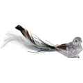 20 Silver Glitter Embellished Bird With Feathers Clip On Christmas Ornament