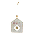 8 White Wooden Peace With Gold Bell Christmas Ornament