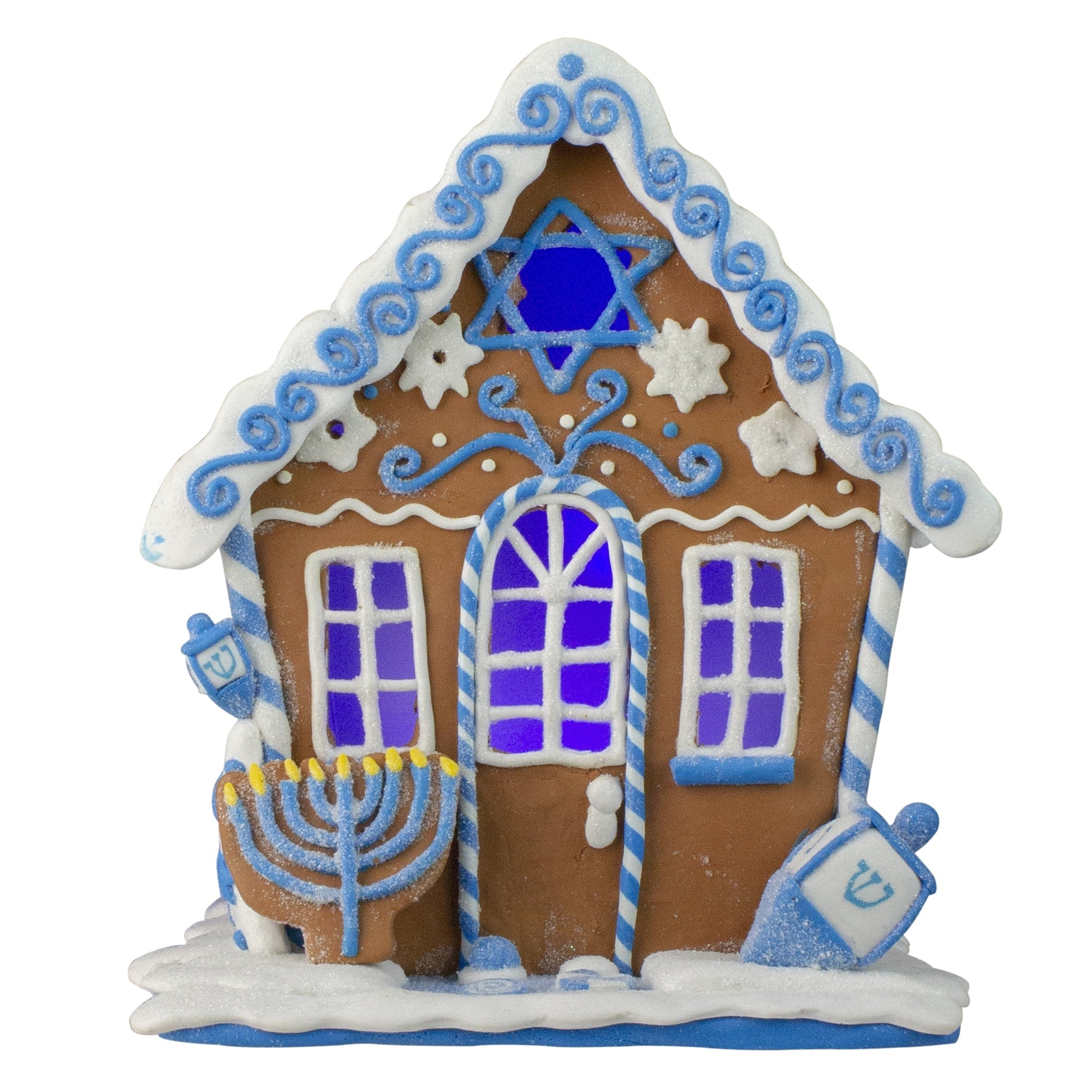 8 White And Blue Festive Hanukkah Gingerbread Led House Tabletop Decor N A