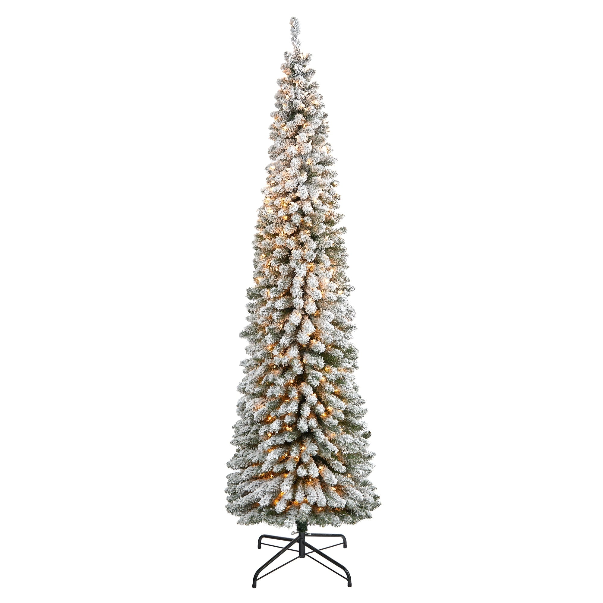 8 Flocked Pencil Christmas Tree With 500 Clear Lights Green