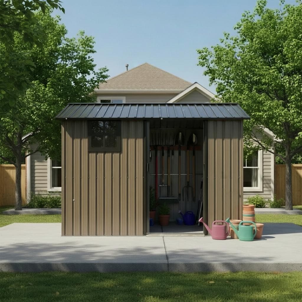 8 6 Ft Galvanized Steel Outdoor Storage Shed With Sliding Door Heavy Duty Metal Tool Shed With Window Vents