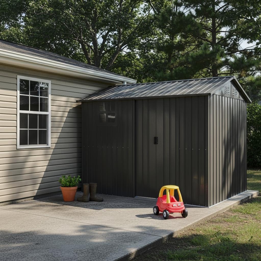 8 6Ft Galvanized Steel Outdoor Storage Shed With Sliding Door Heavy Duty Metal Tool Shed With Window Vents