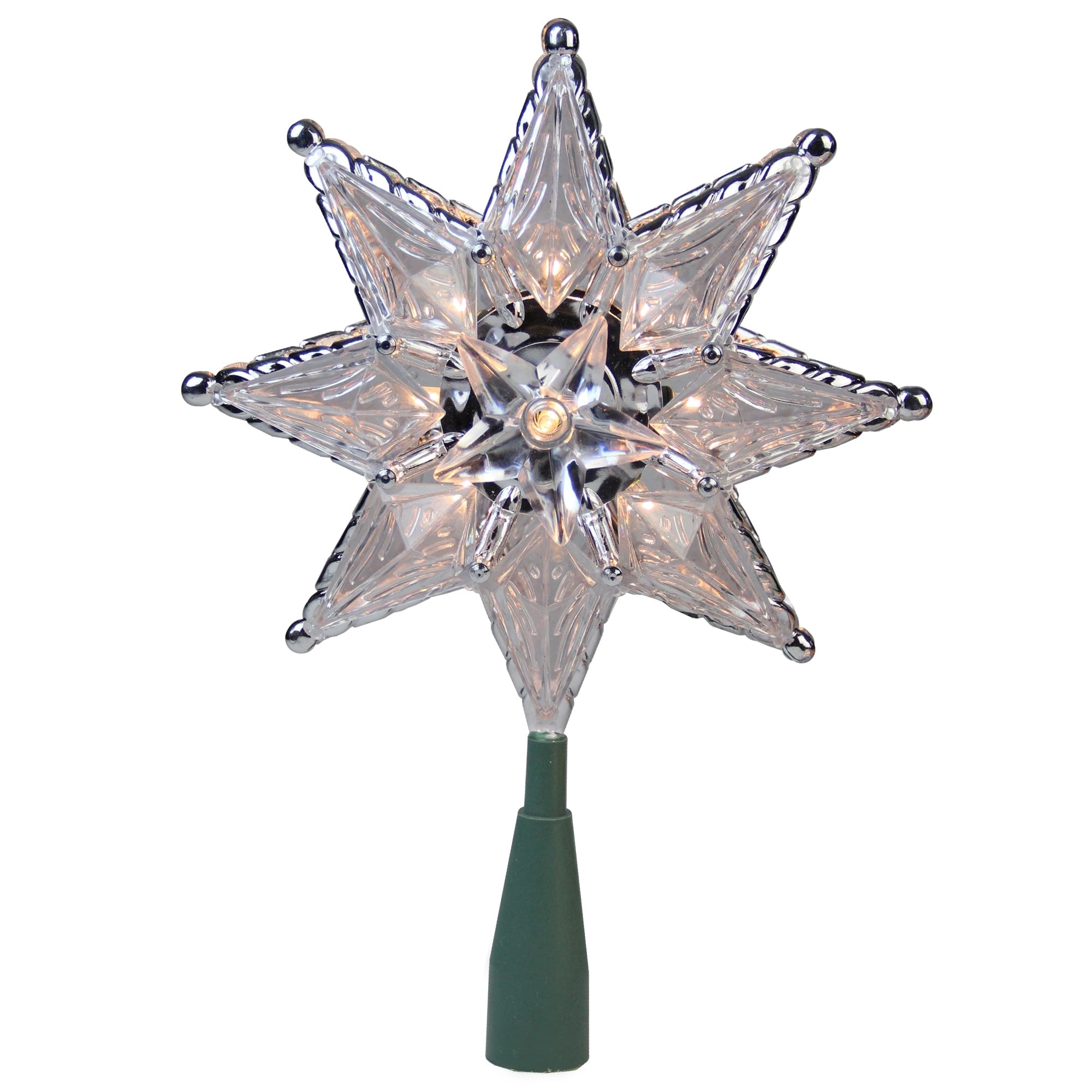 8 Silver Mosaic 8 Point Star Christmas Tree Topper Clear Lights