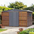8X10 Ft Wood And Metal Storage Shed Cedar Outdoor Garden Shed With Iron Roof Double Doors Windows And Vents