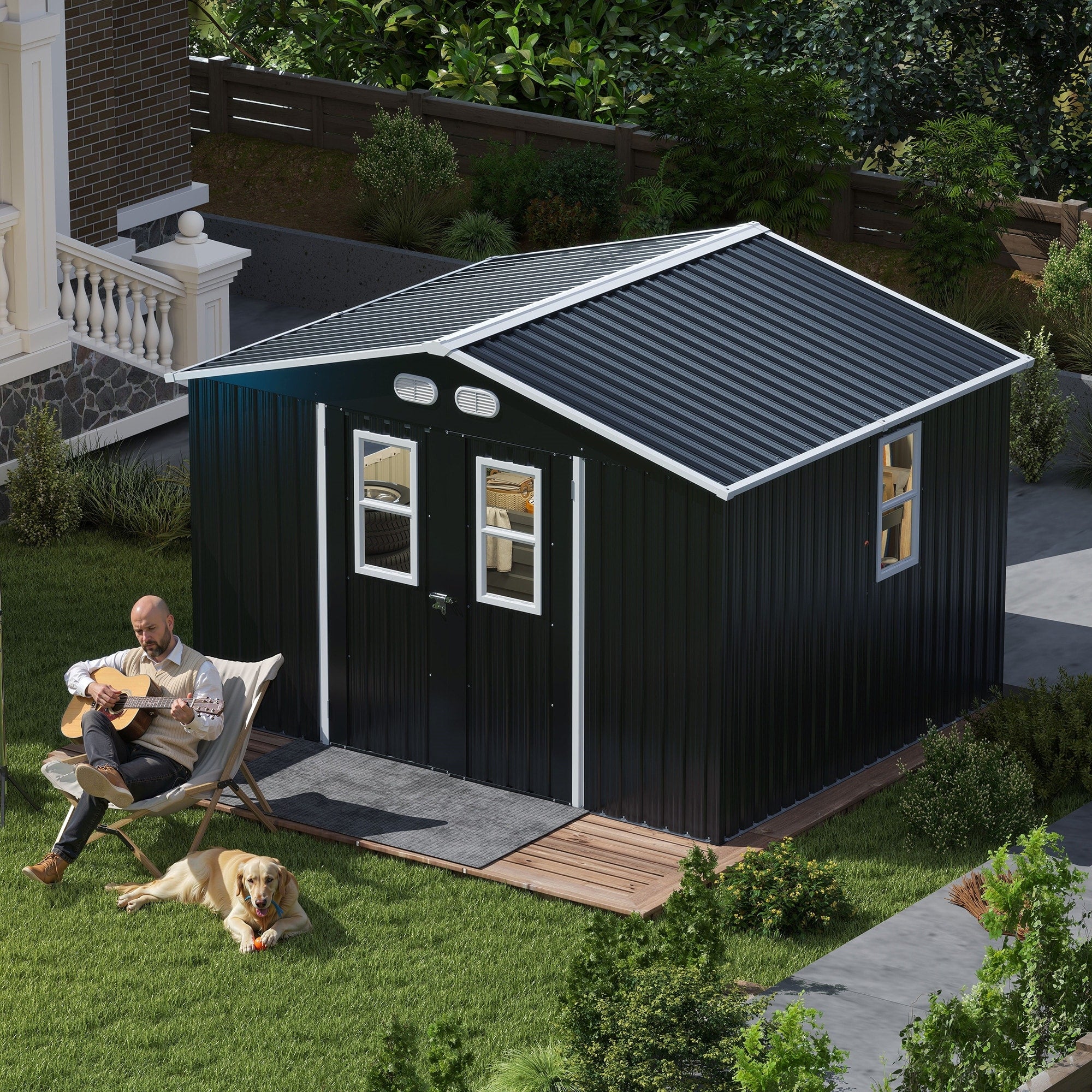 8X10 Outdoor Storage Shed With 4 Daylight Windows And Lockable Doors