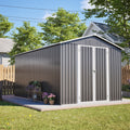 8X12 Ft Lockable Secure Metal Shed Large Outdoor Storage With Aluminum Frame Durable Garden Tool Shed Grey