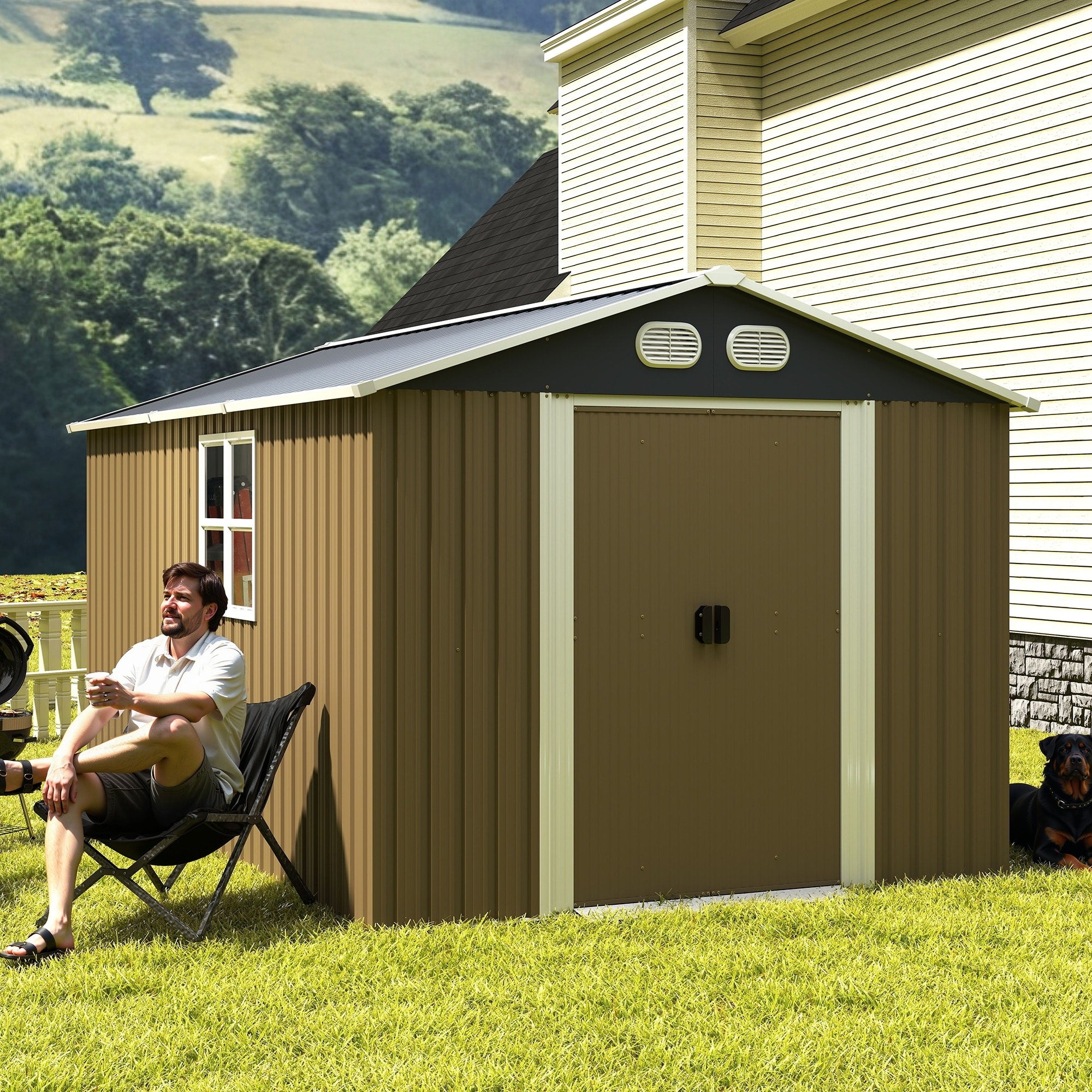 8X12 Ft Outdoor Metal Storage Shed Large Storage Sheds With Sturdy Frame Structure Metal Garden Tool Shed With Lockable Door