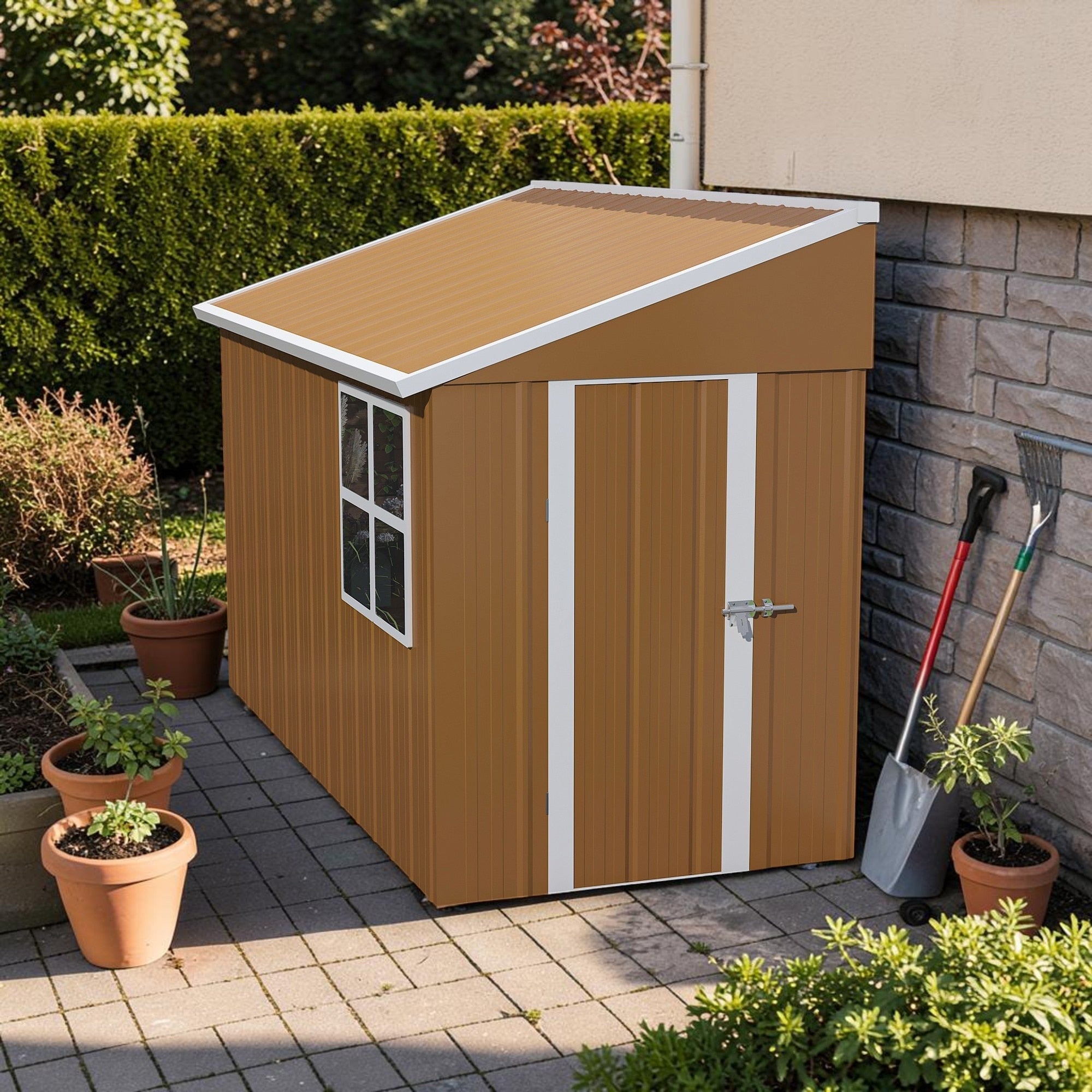 8X4 Ft Heavy Duty Metal Storage Shed With Hinged Door Windows And Vents For Backyard Garden