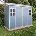 8X4 Ft Outdoor Resin Storage Shed With Floor Double Doors Windows Slim Garden Tool Shed