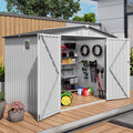 8X6 Ft Metal Outdoor Garden Storage Shed Tool Shed With Pitched Roof Waterproof With 1 Window And 2 Lockable Door White Gray
