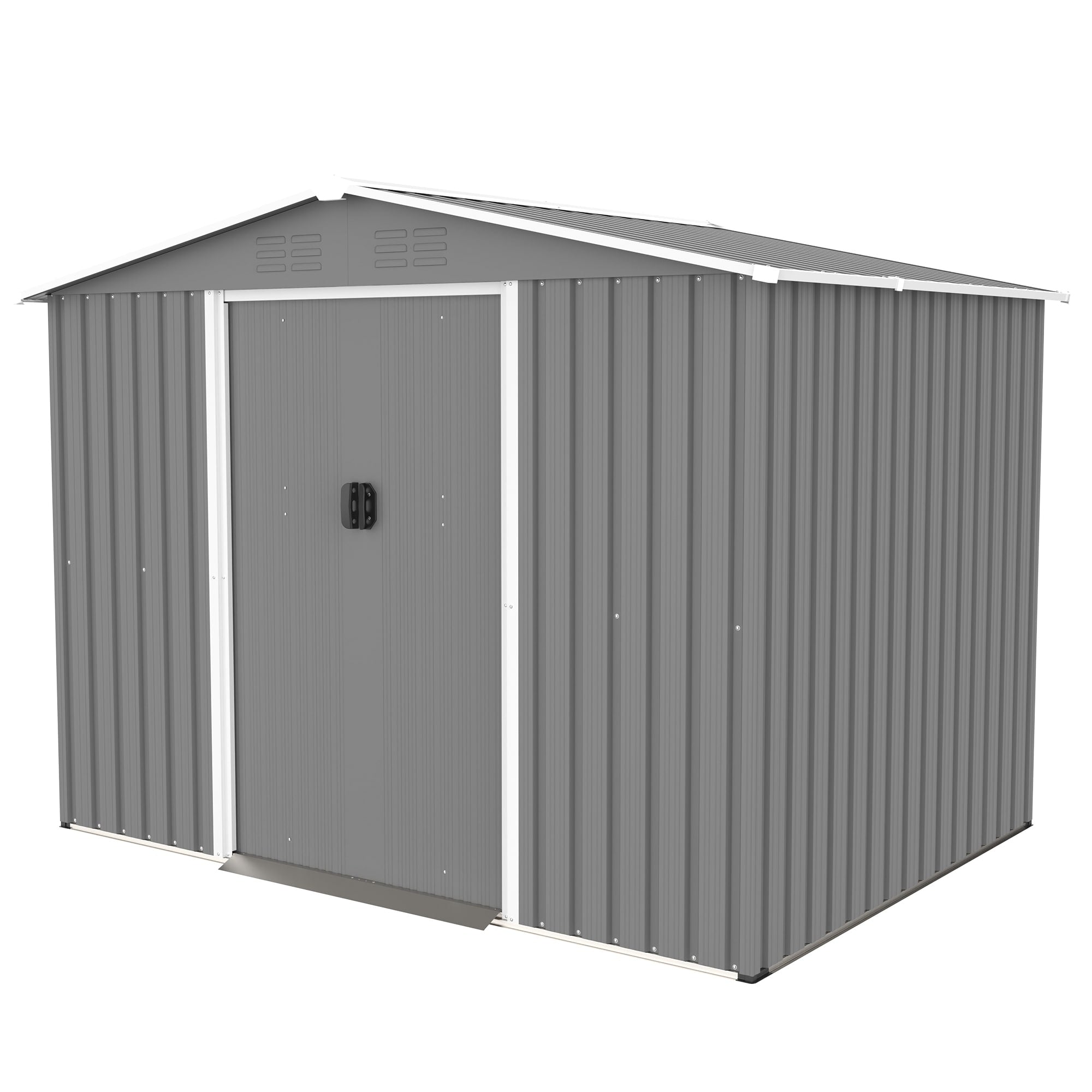 8X6 Ft Outdoor Tool Storage Shed With Metal Foundation Lockable Doors All Weather Metal Sheds Gray