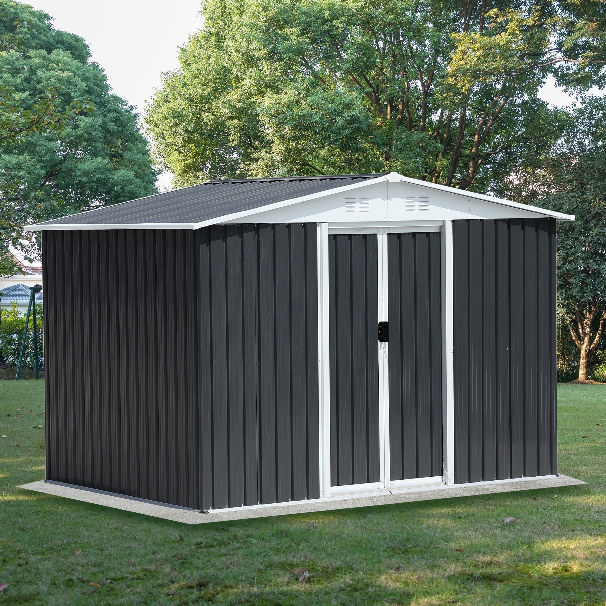 8X6 Feet Apex Roof Dark Grey Aluminum Alloy Frame Garden Shed With Sliding Door