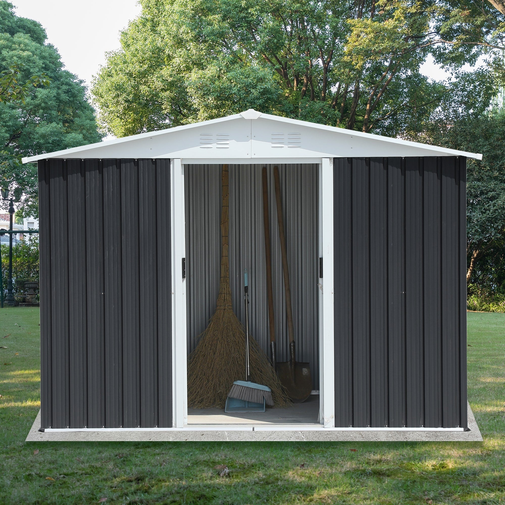 8X6 Feet Dark Grey Garden Shed With Sliding Door