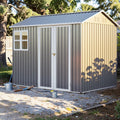 8X6 Ft Steel Storage Shed With Window Lockable Doors Sloped Roof Outdoor Garden Tool Shed