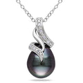 Miadora Sterling Silver Tahitian Pearl And Diamond Twist Drop Necklace 9 9.5 Mm