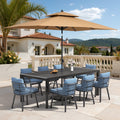 9 11 Piece Outdoor Dining Set W 10 Ft Umbrella And Base Aluminum Dining Table And Chairs With Sunbrella Cushions