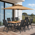 9 11 Piece Outdoor Patio Dining Set Aluminum Dining Table And Folding Chairs W 10 Ft Umbrella And Base
