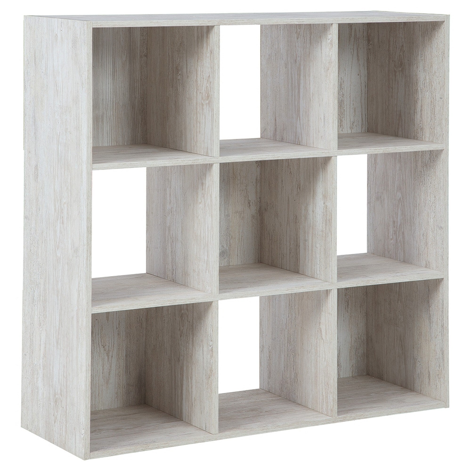 9 Cube Wooden Organizer With Grain Details Washed White
