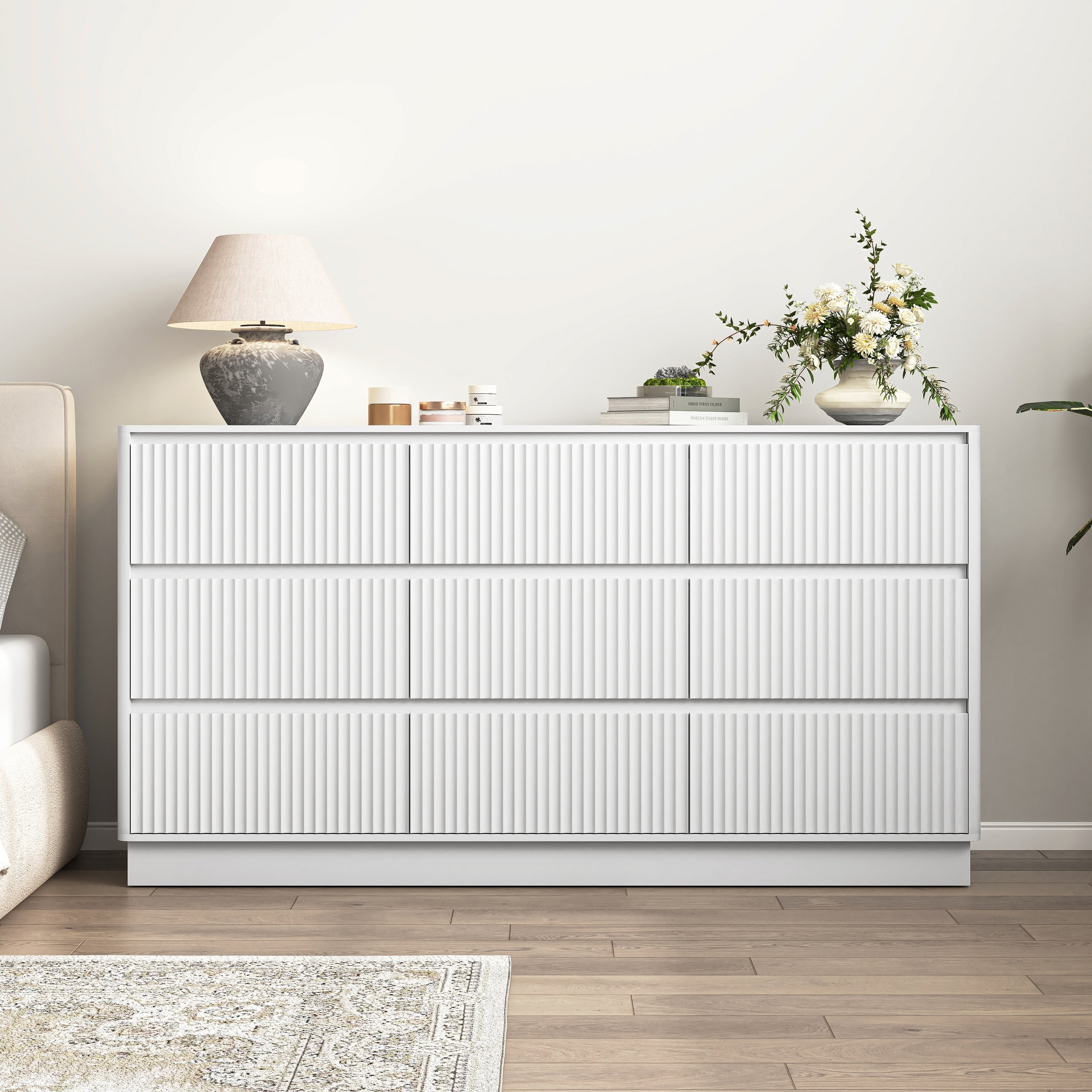 9 Drawer Dresser For Bedroom With Large Drawers Wood Dresser Large Floor Chest Of Drawers Storage Cabinet Side Table