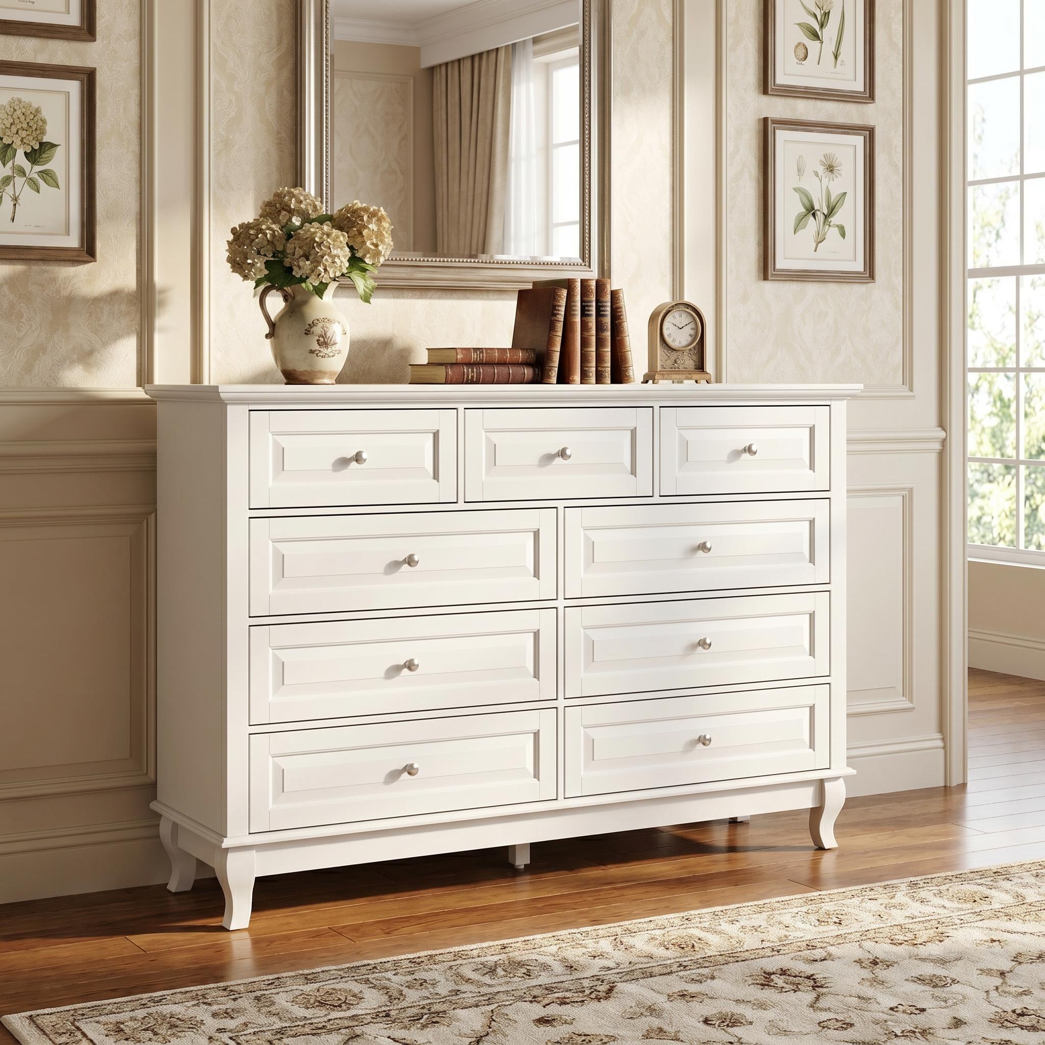 9 Drawer Dresser For Bedroom 55.1 Wide Chest Of Drawers With Anti Tip Kit Large Storage Organizer Cabinet