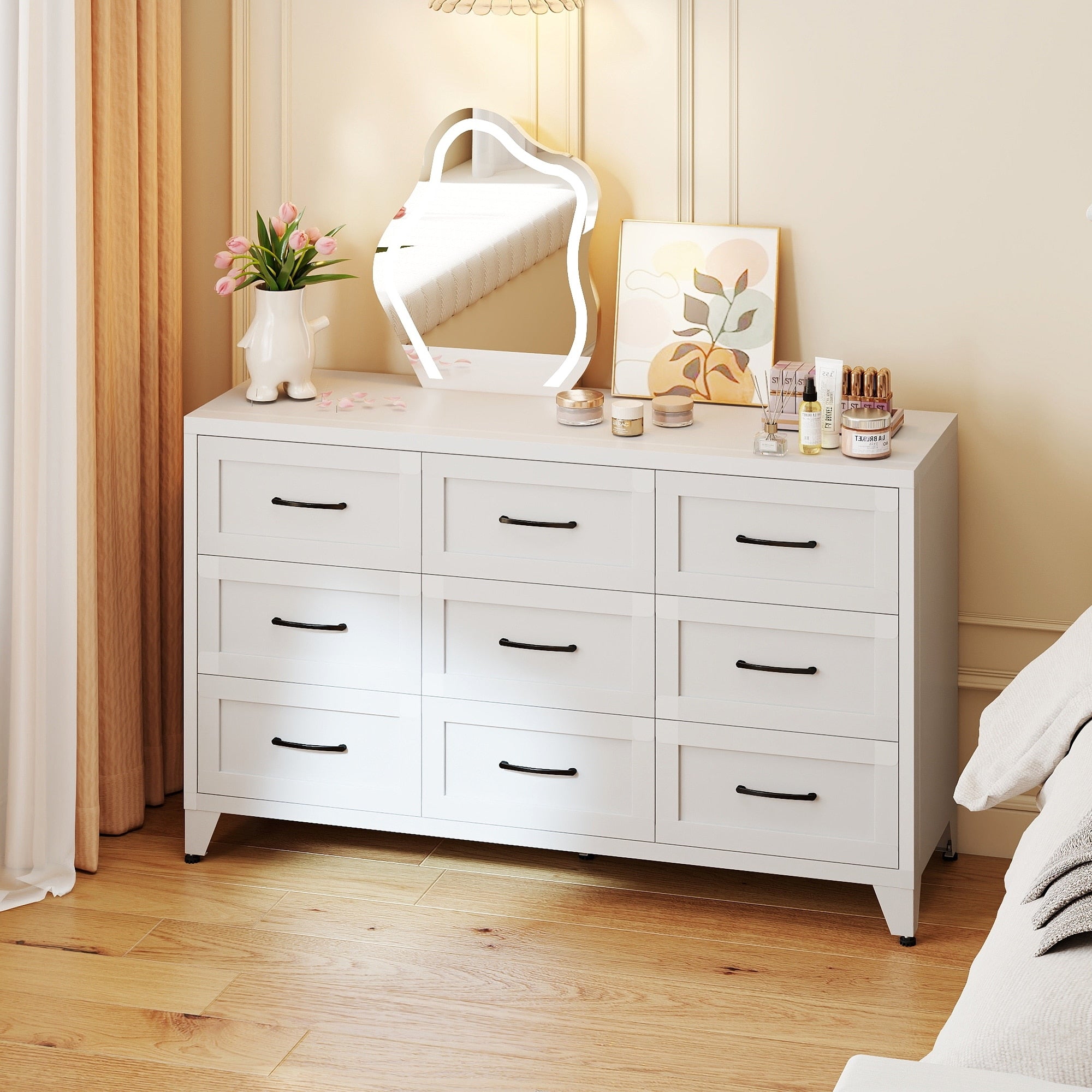 9 Drawer Metal Profile Chest Of Drawers Bedroom Dresser With Storage Drawers Steel Furniture With Quiet Glide Rails