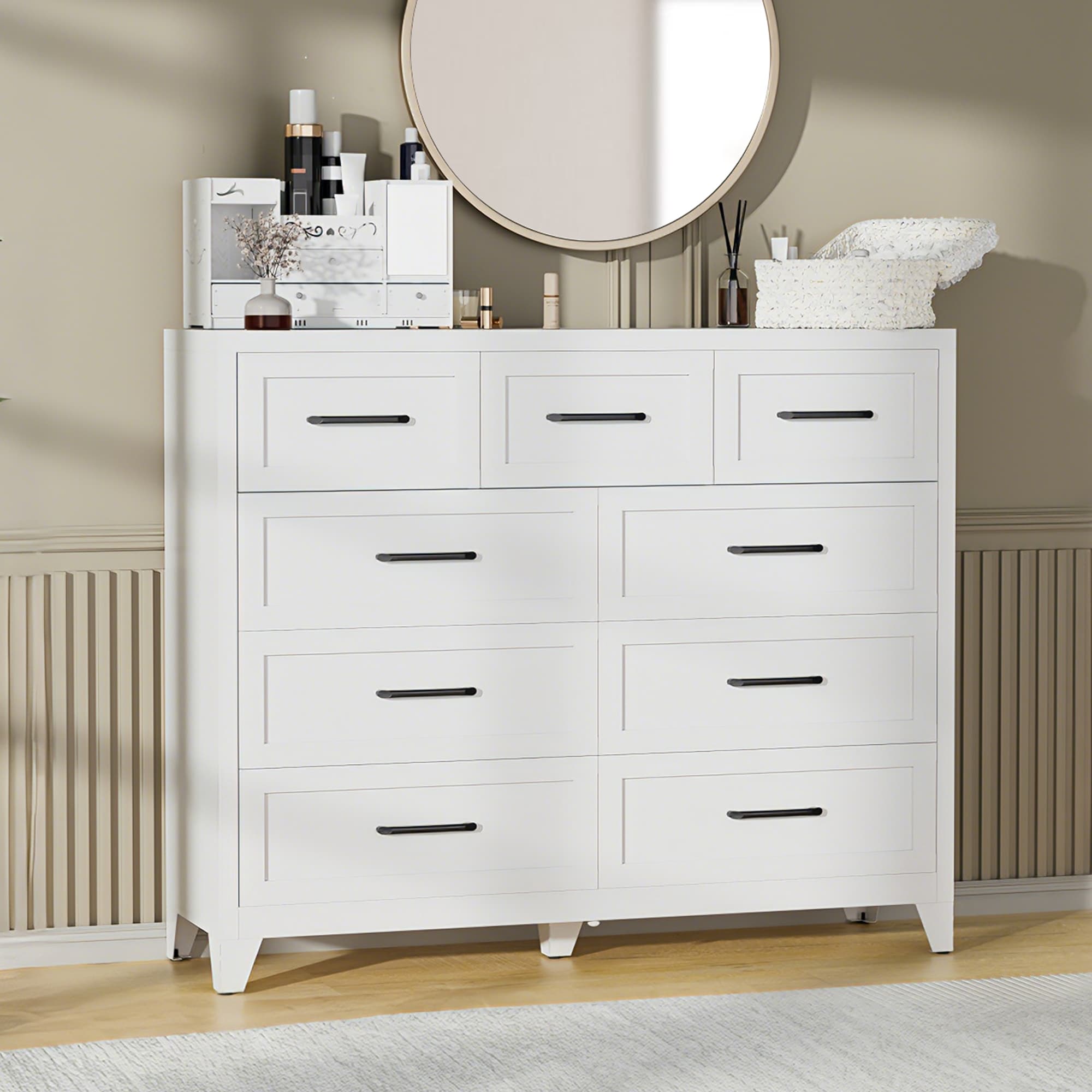 9 Drawer Tall Dresser Chest Of Drawers Simple Storage Cabinet Side Cabinet Accent Cabinet For Bedroom