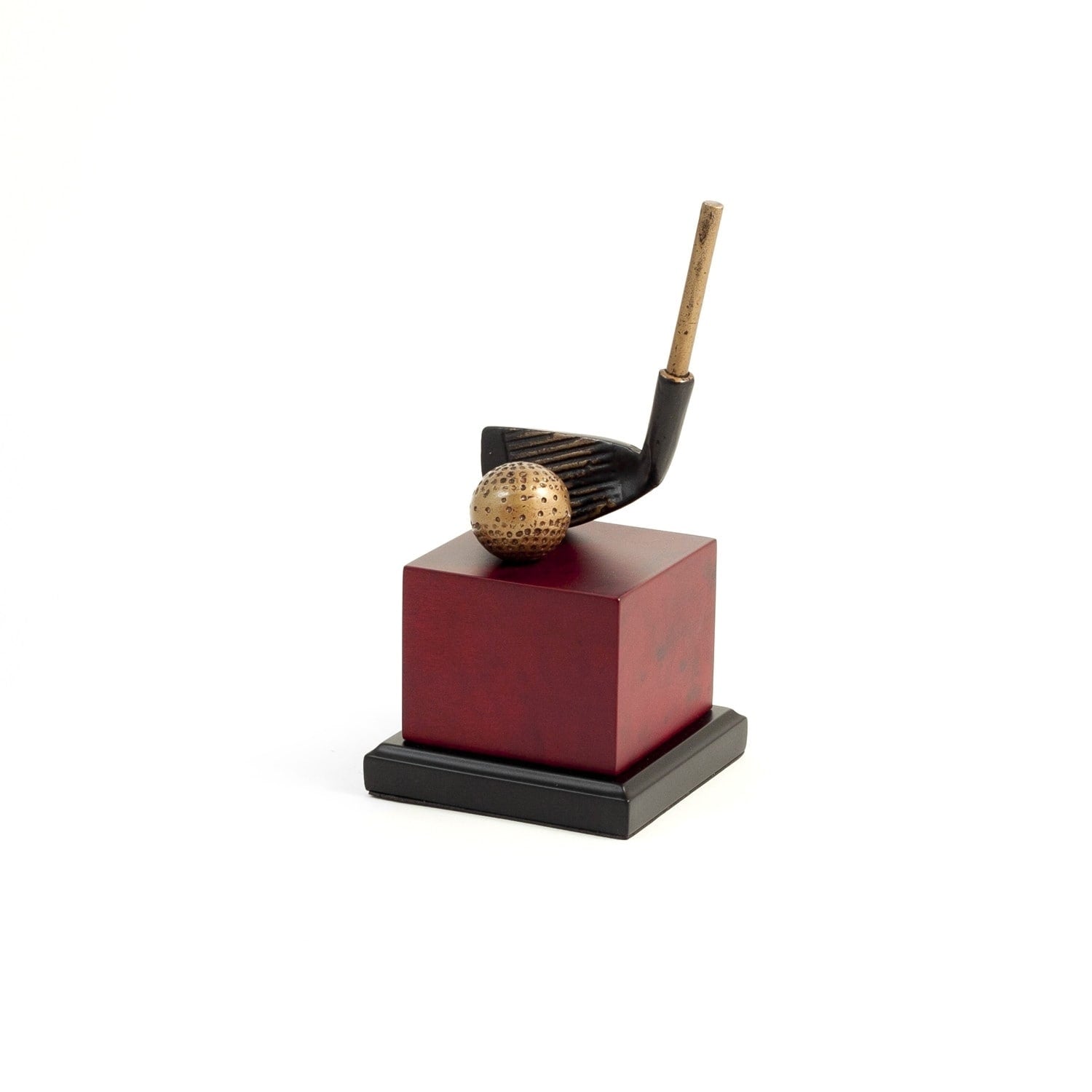 9 Golf Club Head Sculpture On Burl Wood Base.