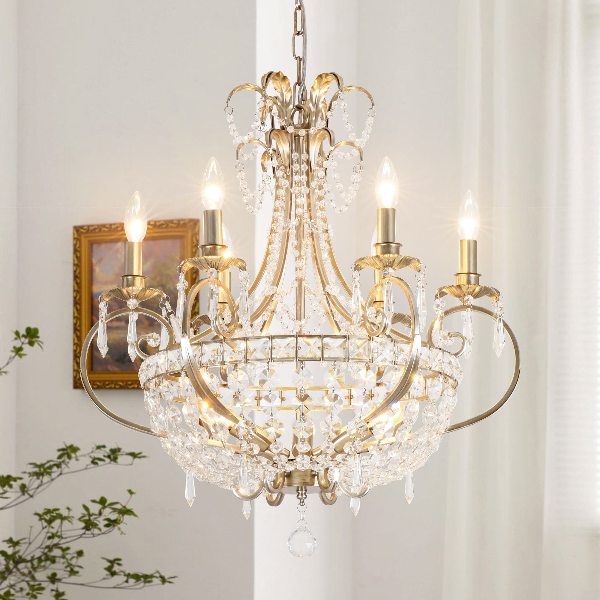 9 Light 24.4 W Crystal Chandelier In Antiqued Brushed Silver With Teardrop Pendants For Use In Living Room
