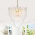 9 Light Brushed Gold Water Ripple Glass Clear Cascading Pendant Light Dia.24.02 In