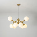 9 Light Mid Century Modern Brushed Gold Sputnik Cluster Chandelier With Milk White Glass Globes For Dining Living Room