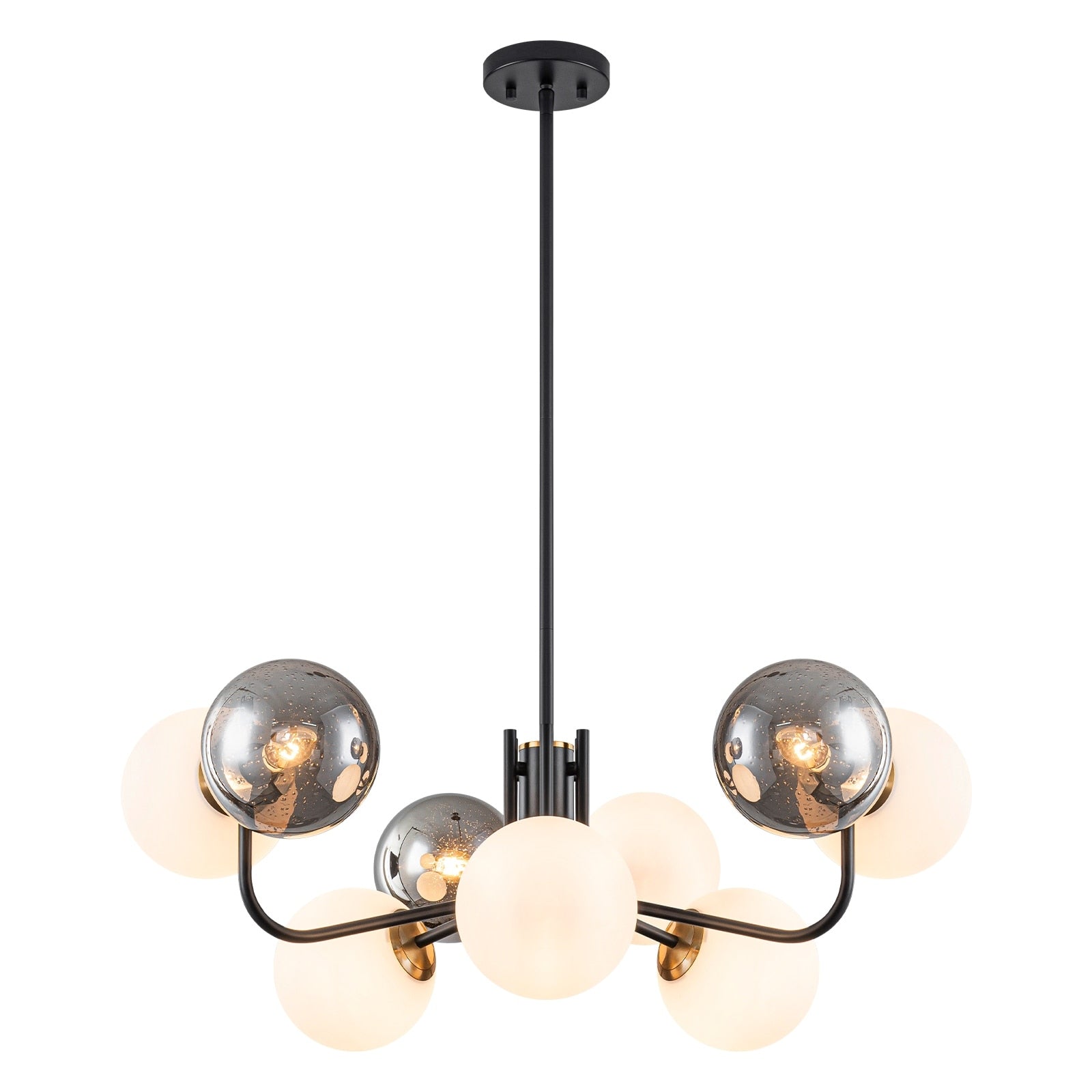 9 Light Modern Branch Chandelier Smoky Gray White Glass Globe Shades Dia.28.35 In