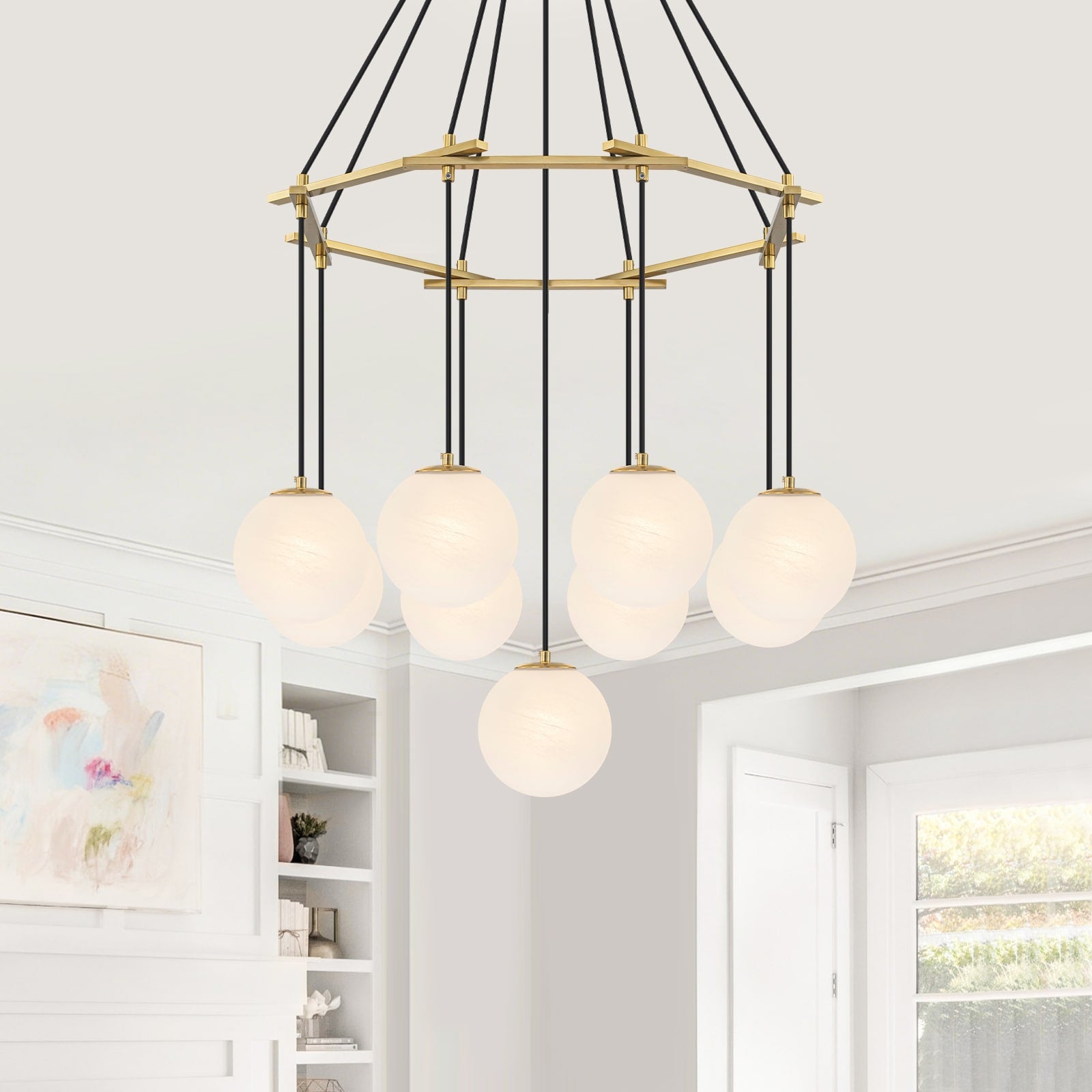 9 Light Modern Geometric Chandelier Marble Opal Glass Globes Dia.29.92 Inch