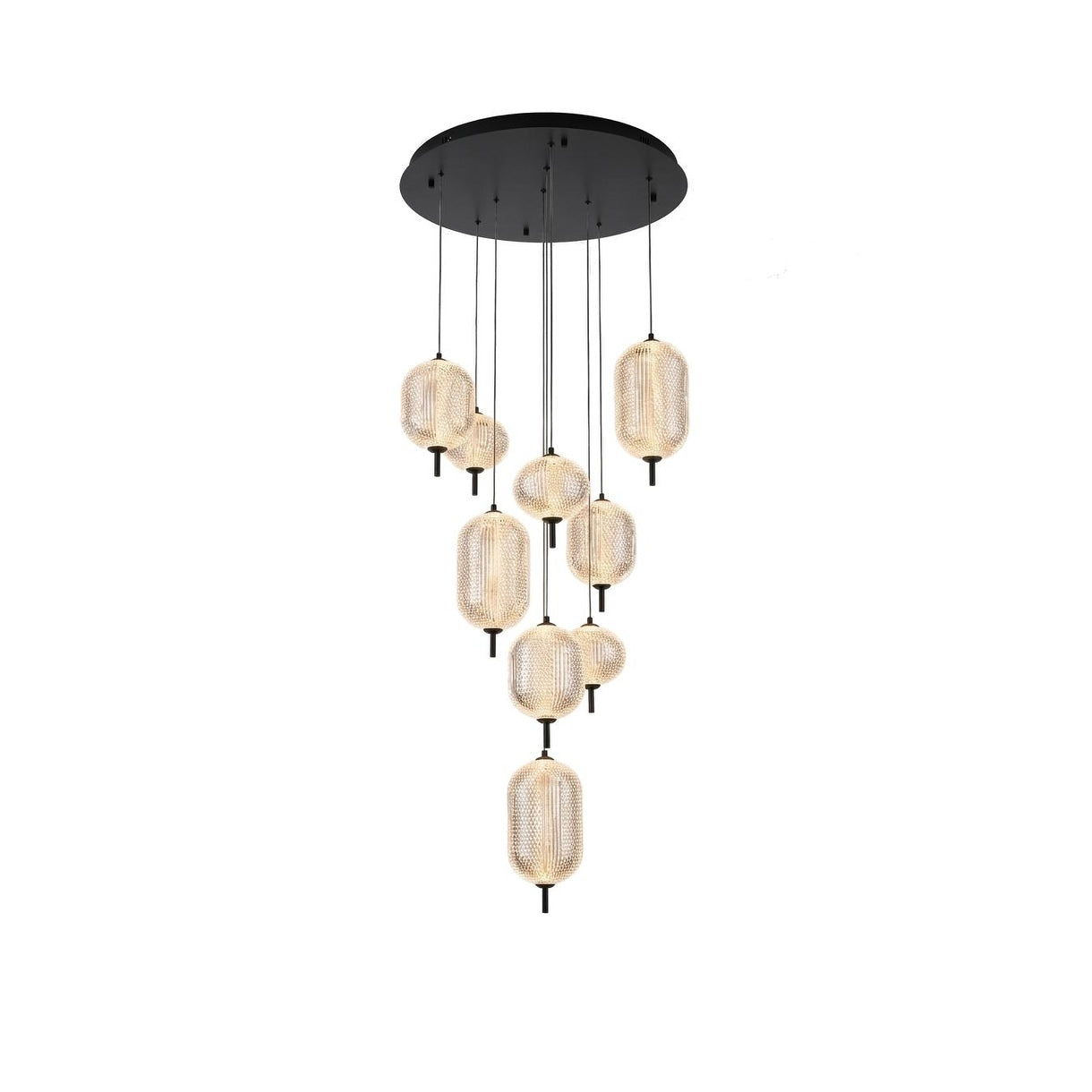 9 Light Satin Black Led Chandelier With Pc Shades