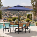 9 Pc Outdoor Patio Dining Set Wood Like Aluminum Umbrella Hole Table With Stackable Chairs Double Top Market Umbrella And Base