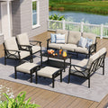 9 Person 7 Piece Outdoor Patio Furniture Set All Weather Metal Frame With 4 Cushions And Ergonomic Back Support